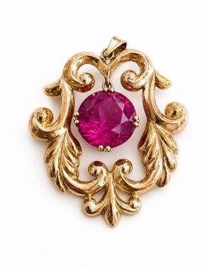 Antique Chinese Gold & Pink Sapphire Pendant